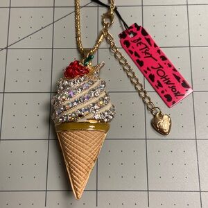Rhinestone Ice Cream Cone Betsey Johnson Pendant 23” Chain #7
